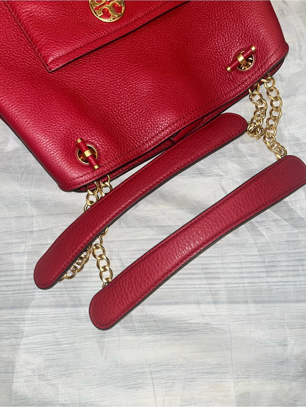 Tory Burch Deep Red Pebbled Leather Chain-Handle Shoulder Bag - Picture 10 of 10